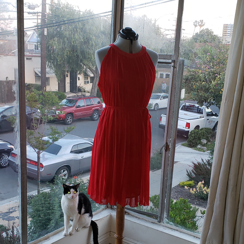 Red Tall Pleated Shift Dress